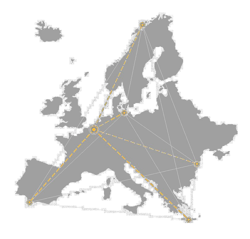 Europa-kort med ESDA-hubs
